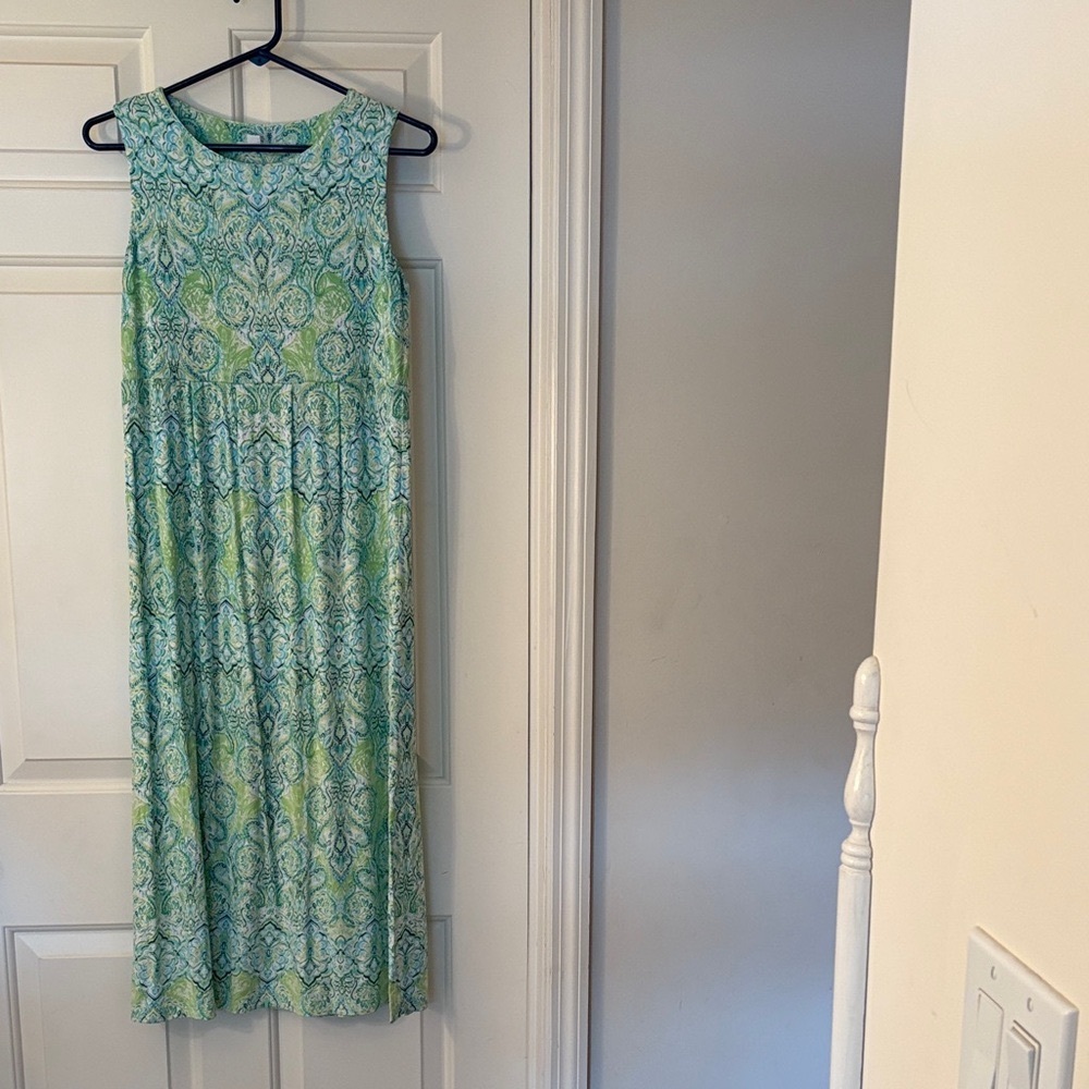 J. Jill Aqua and Teal Patterned Maxi Dress